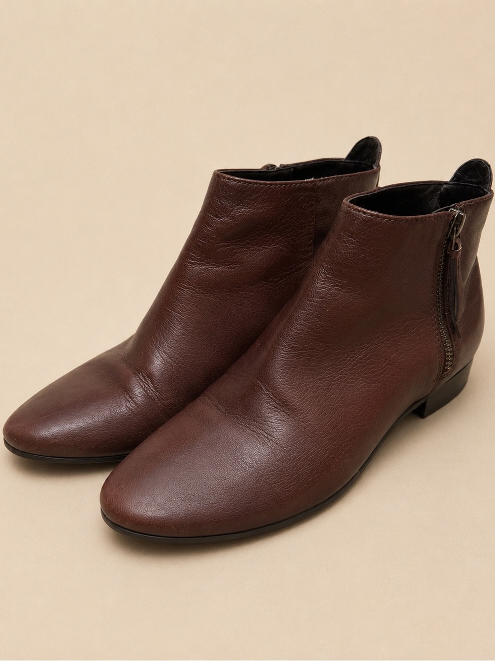 Cole Haan Grand.OS Brown Leather Ankle Booties Side Zip Women’s Size 6B